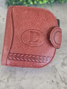 Embossed Red Leather Zip Wallet with Braided Detail
